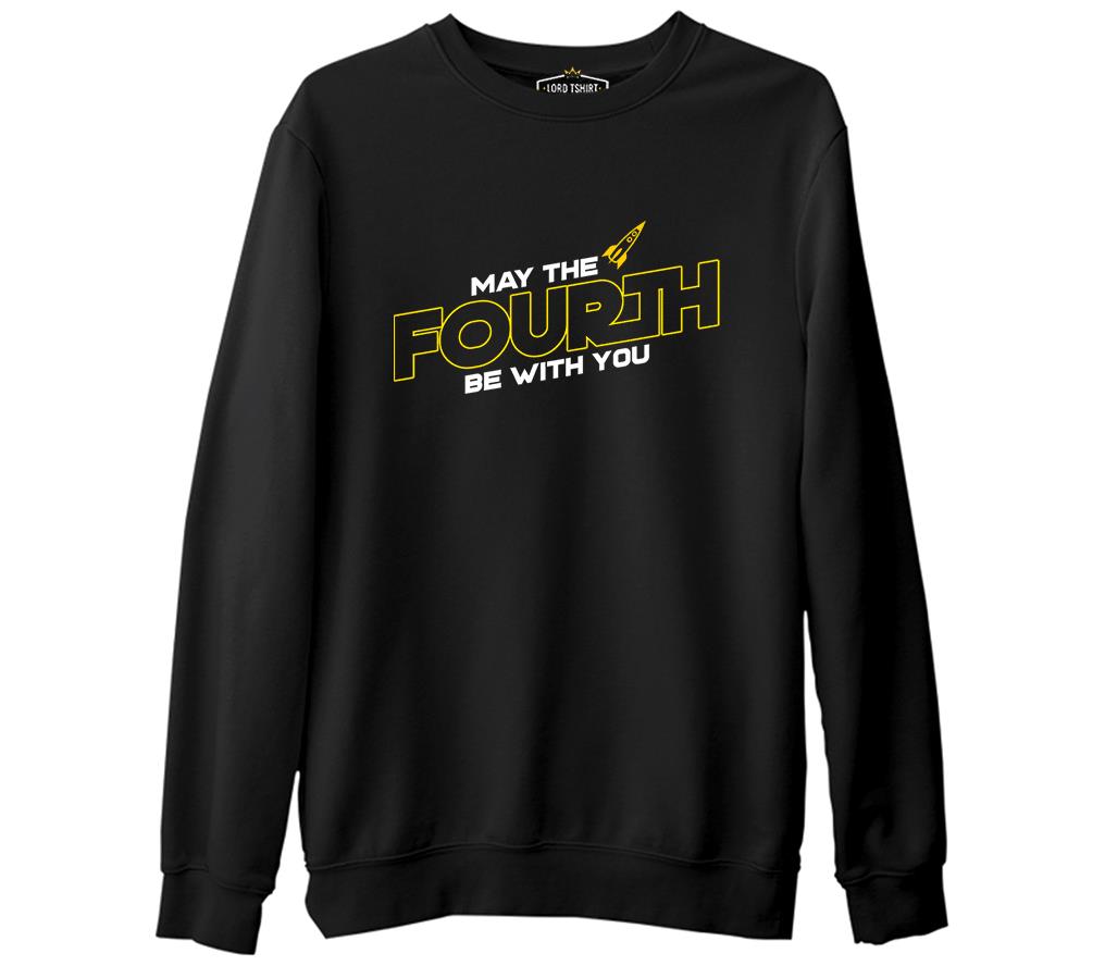 May the Fourth with a Rocket Logo Siyah Erkek Kalın Sweatshirt