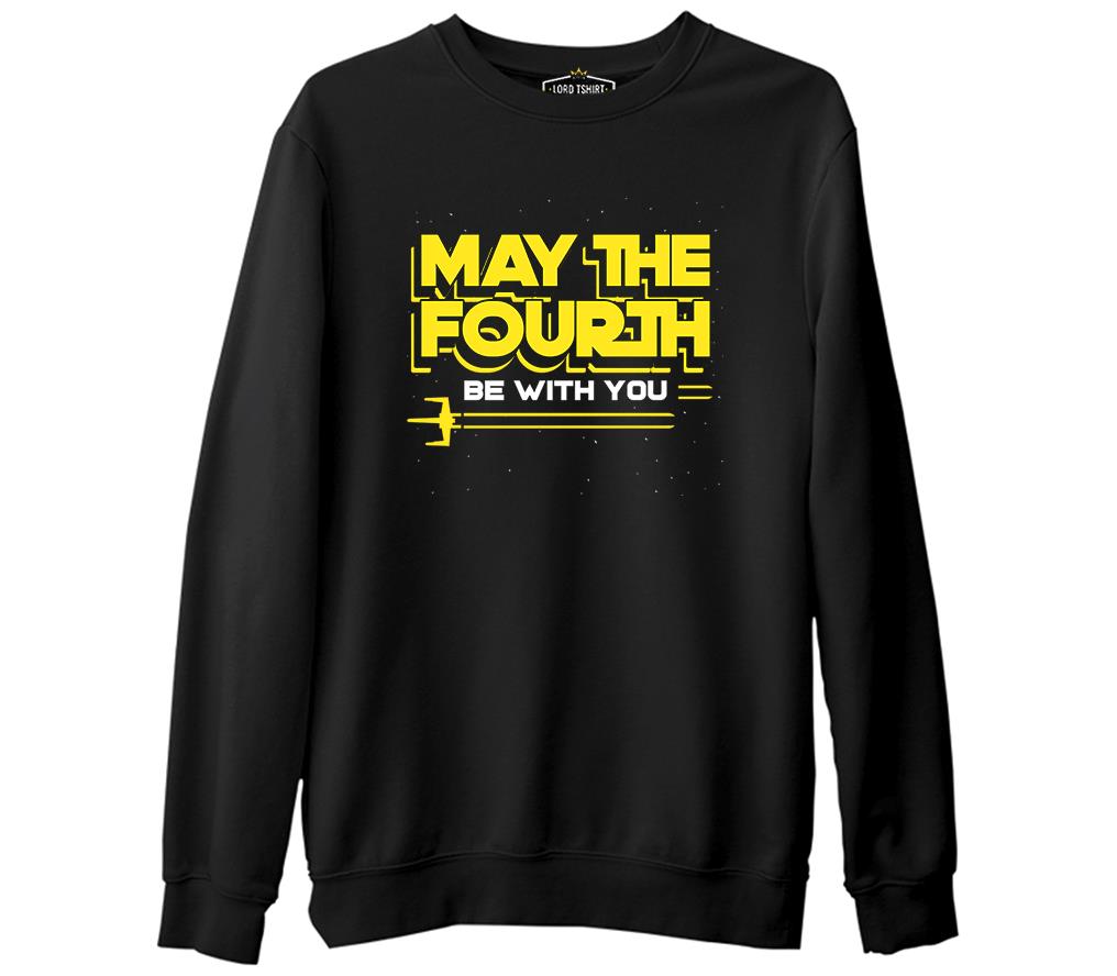 May the Fourth with Battleship Logo Siyah Erkek Kalın Sweatshirt