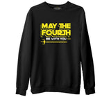May the Fourth with Battleship Logo Siyah Erkek Kalın Sweatshirt
