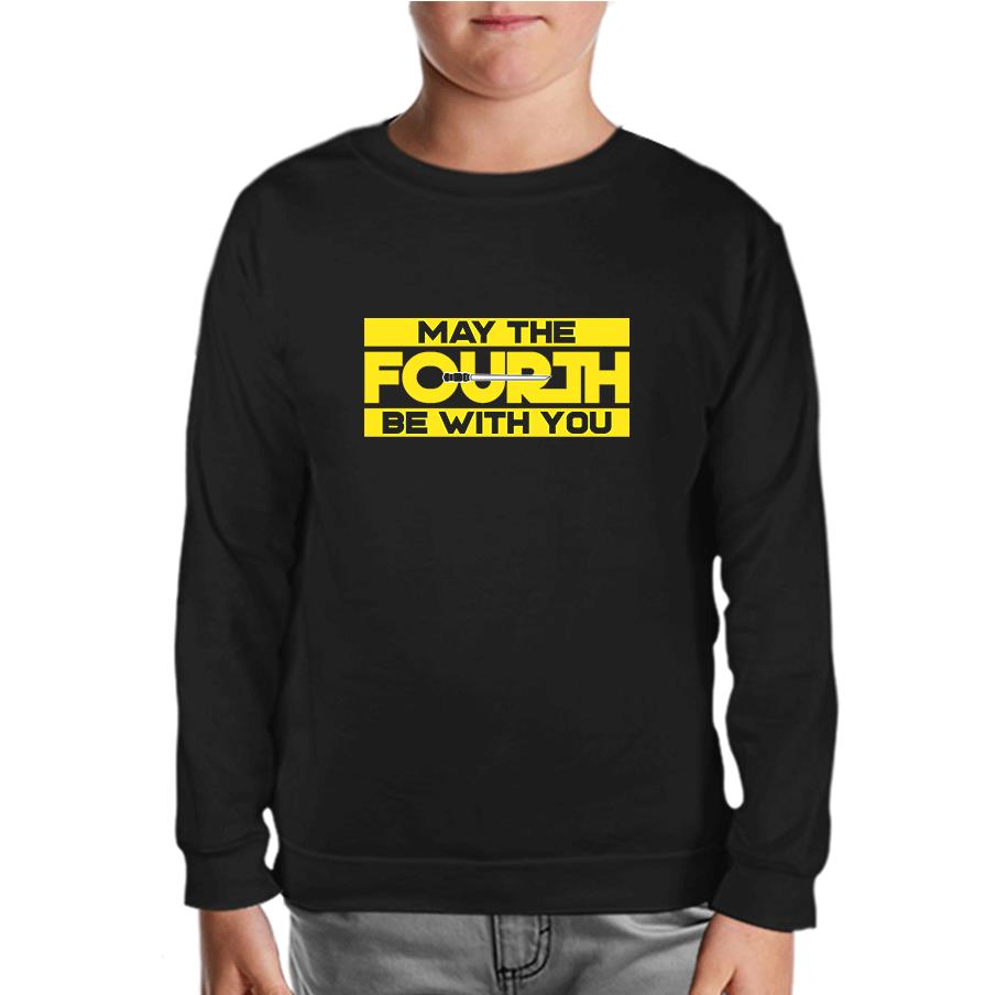 May the Fourth with Lightsaber Black Kids Sweatshirt