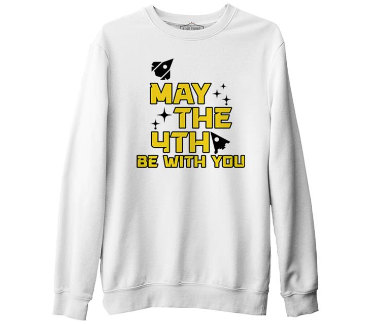 May the Fourth with Ships and Stars White Men's Thick Sweatshirt