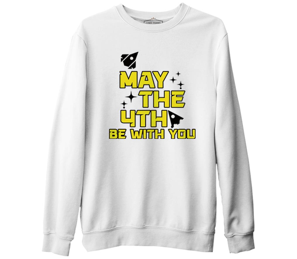 May the Fourth with Ships and Stars Beyaz Erkek Kalın Sweatshirt