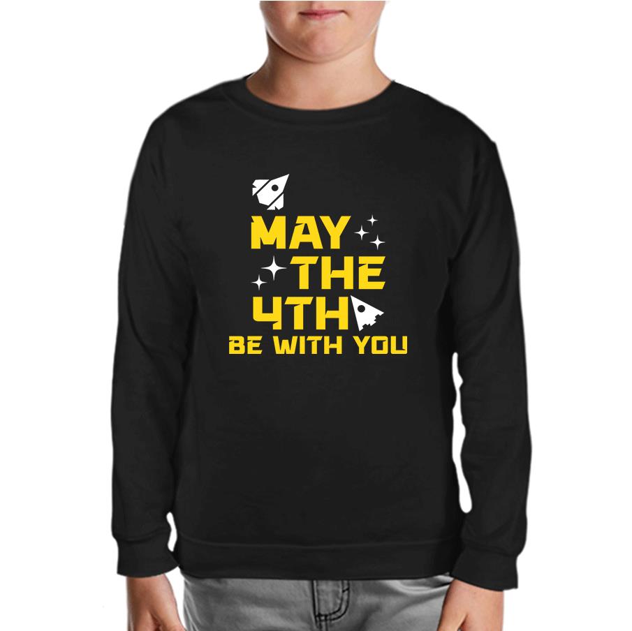 May the Fourth with Ships and Stars Black Kids Sweatshirt