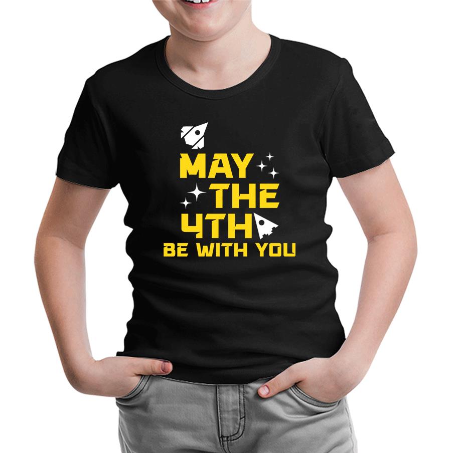 May the Fourth with Ships and Stars Siyah Çocuk Tshirt