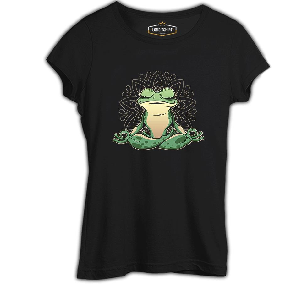 Meditating Frog Siyah Kadın Tshirt