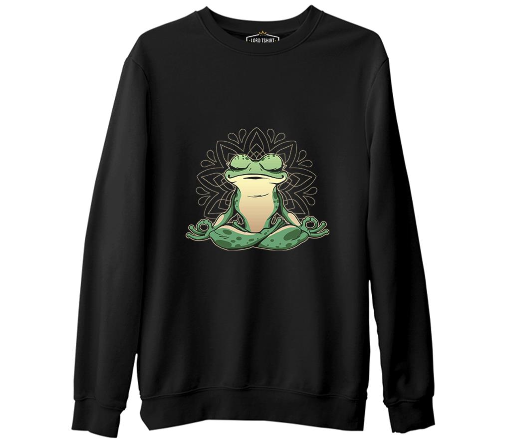 Meditating Frog Siyah Erkek Kalın Sweatshirt