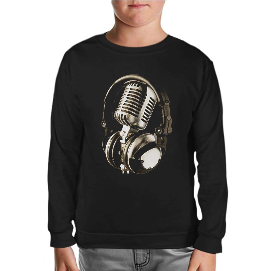 Microphone &amp; Headphone Black Kids Sweatshirt