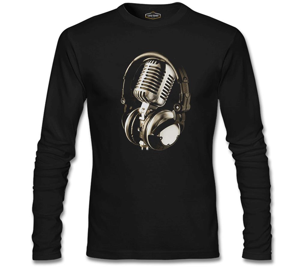 Microphone & Headphone Siyah Erkek Sweatshirt