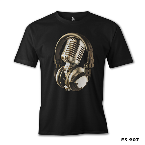 Microphone &amp; Headphone Black Men's Tshirt