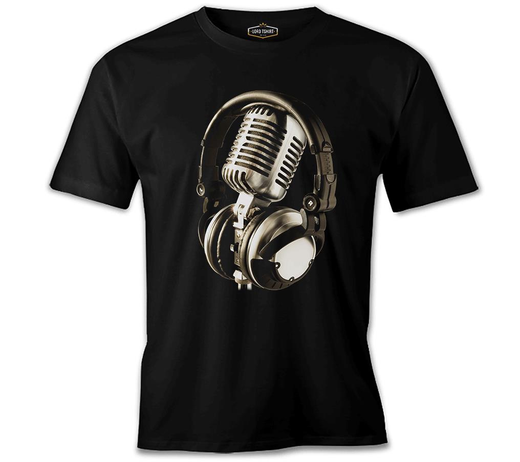 Microphone & Headphone Siyah Erkek Tshirt