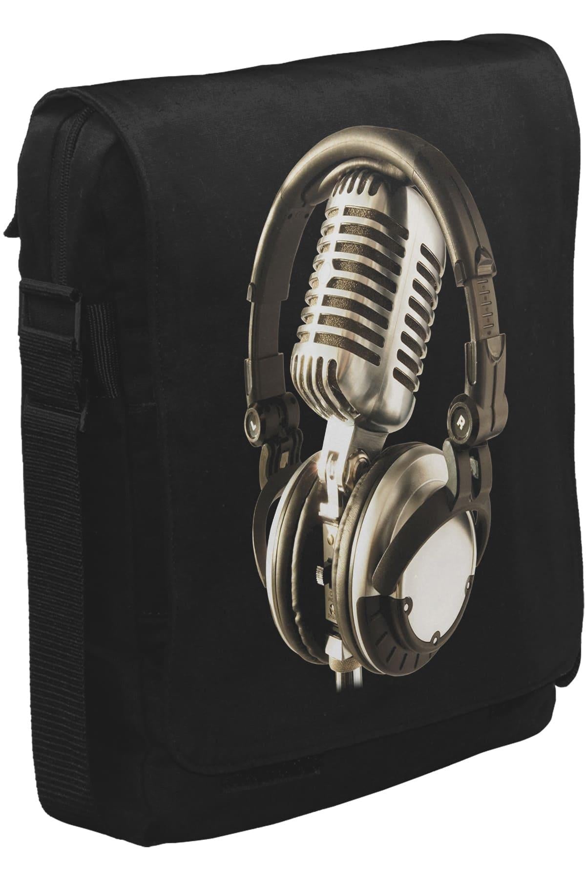 Microphone & Headphone Unisex Siyah Postacı Çanta