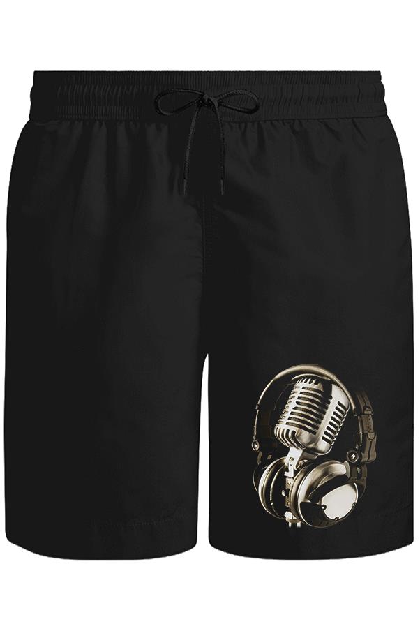 Microphone & Headphone Unisex Siyah Şort