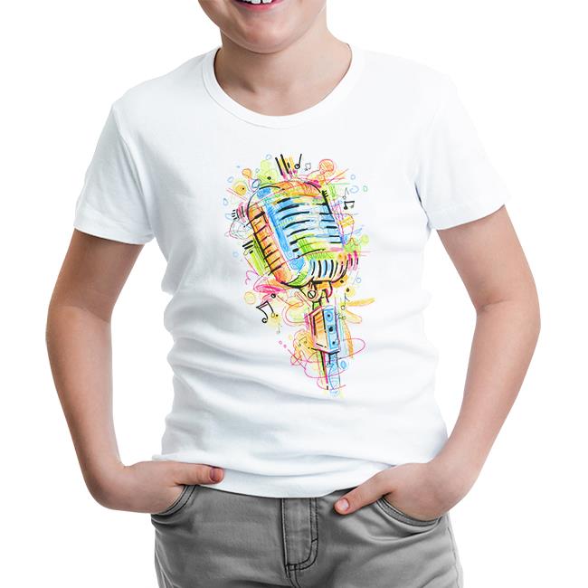 Mikrofon - Notalar Beyaz Çocuk Tshirt