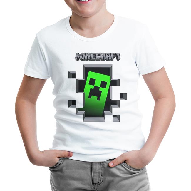 MineCraft 3 White Kids Tshirt