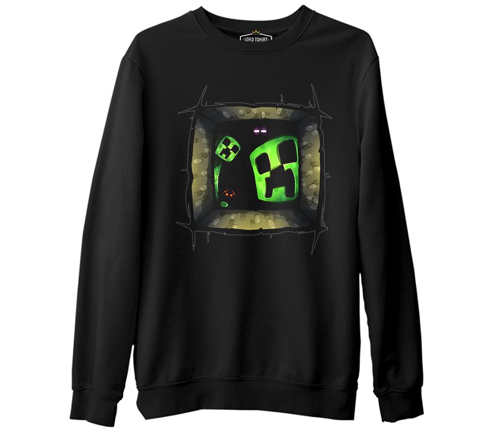 Minecraft 5  Siyah Erkek Kalın Sweatshirt