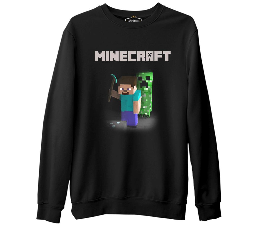 Minecraft - 7  Siyah Erkek Kalın Sweatshirt