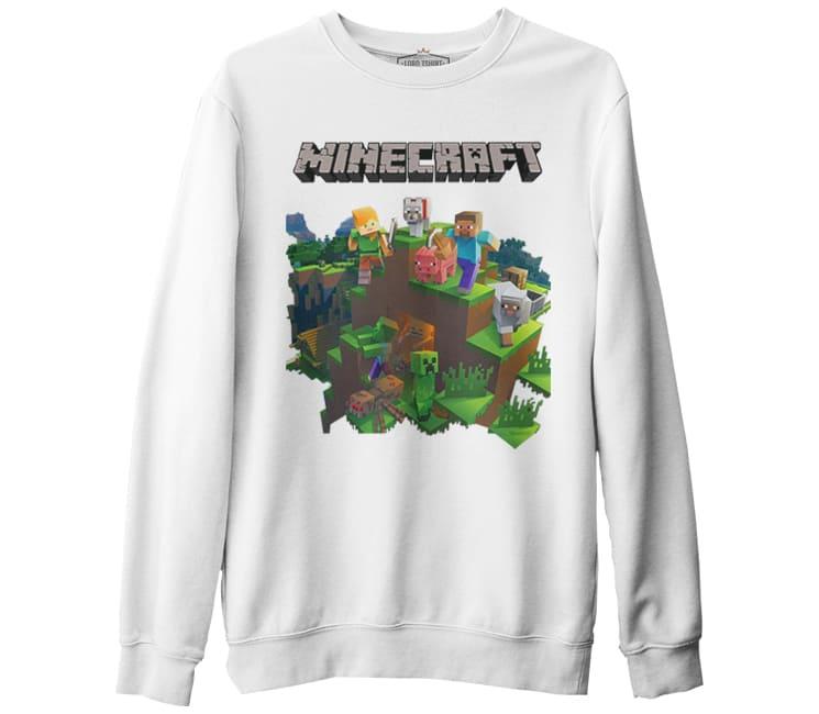 Minecraft - Bedrock Beyaz Erkek Kalın Sweatshirt