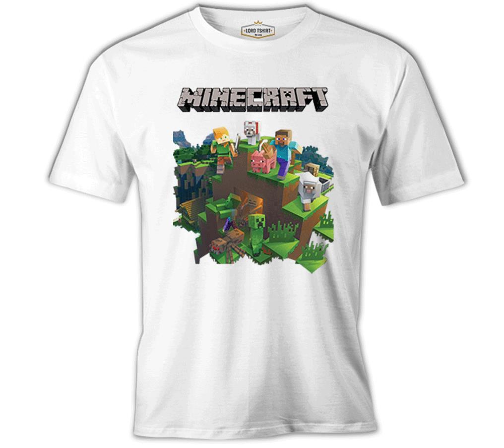 Minecraft - Bedrock Beyaz Erkek Tshirt