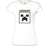 Minecraft - Creeper Stencil Beyaz Kadın Tshirt