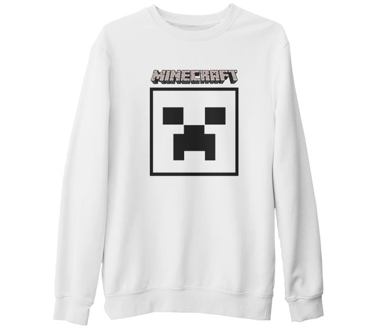Minecraft - Creeper Stencil Beyaz Kalın Sweatshirt