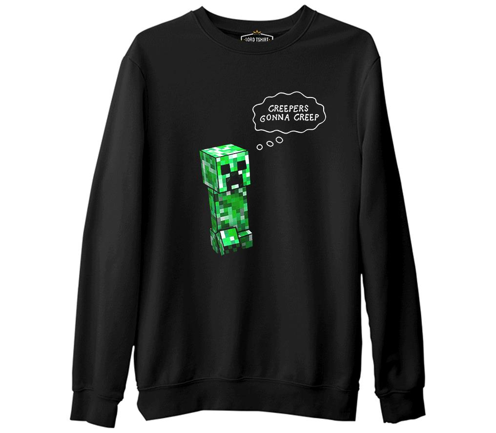 Minecraft - Creepers Gonna Creep  Siyah Erkek Kalın Sweatshirt