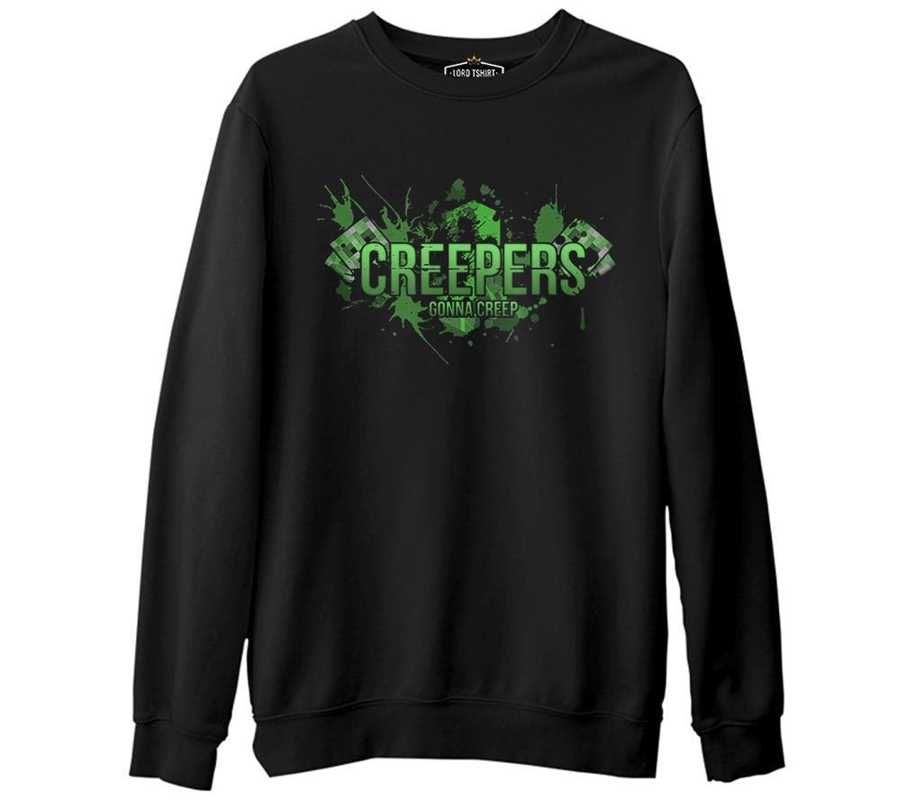 Minecraft - Creepers  Siyah Erkek Kalın Sweatshirt