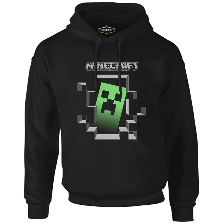 Minecraft Siyah Erkek Fermuarsız Kapşonlu