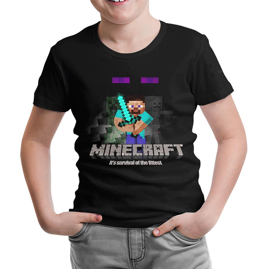 Minecraft - Survival of the Fittest Black Boy Tshirt