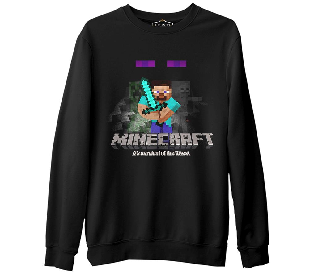 Minecraft - Survival of the Fittest  Siyah Erkek Kalın Sweatshirt