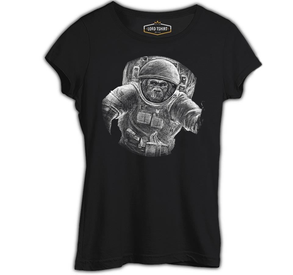 Monkey Astronaut Realistic Black Women's Tshirt