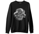 Monkey Astronaut Realistic Siyah Erkek Kalın Sweatshirt