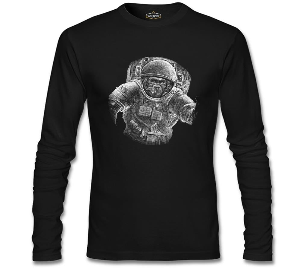 Monkey Astronaut Realistic Siyah Erkek Sweatshirt