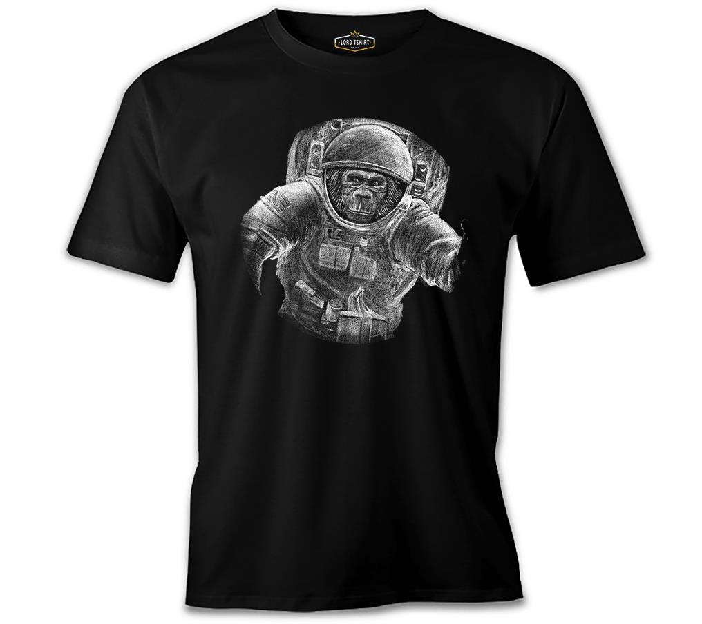 Monkey Astronaut Realistic Siyah Erkek Tshirt