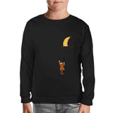 Monkey Climbing for Banana in the Pocket Black Kids Sweatshirt