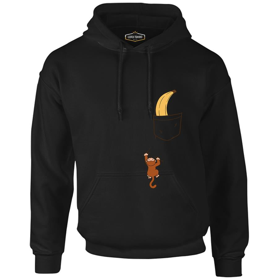 Monkey Climbing for Banana in the Pocket Black Men's Zipperless Hoodie