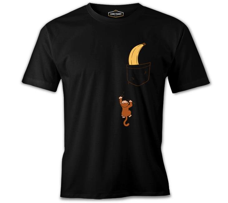 Monkey Climbing for Banana in the Pocket Black Men's Tshirt