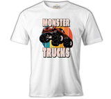 Monster Trucks Circle Sunset Background White Men's Tshirt 