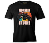Monster Trucks Circle Sunset Background Black Men's Tshirt