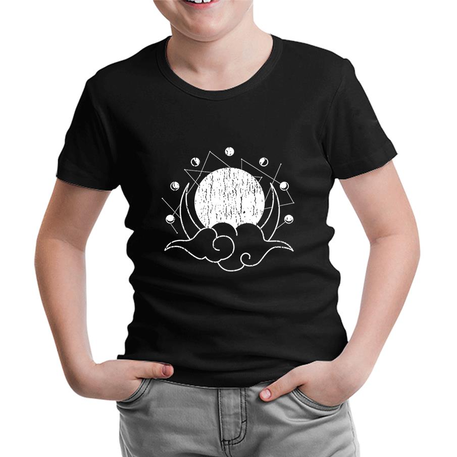 Moon Phases Behind a Cloud Siyah Çocuk Tshirt