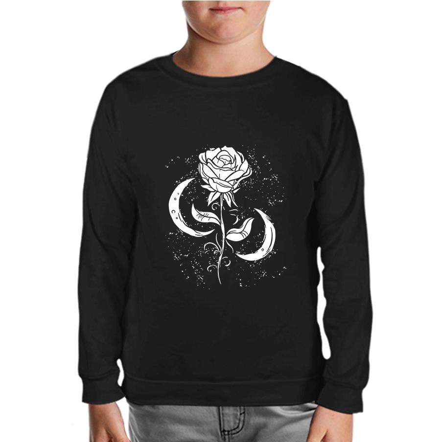 Moons Around a Rose Siyah Çocuk Sweatshirt