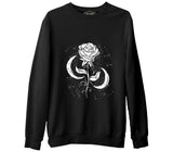 Moons Around a Rose Siyah Erkek Kalın Sweatshirt
