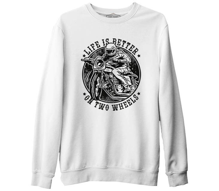 Motorcycle Life on Wheels Beyaz Erkek Kalın Sweatshirt