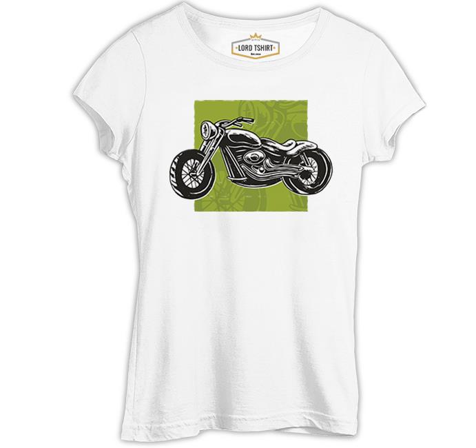 Motorcycle on a  Green Background Beyaz Kadın Tshirt