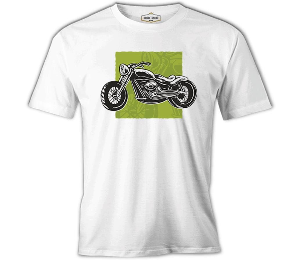 Motorcycle on a  Green Background Beyaz Erkek Tshirt