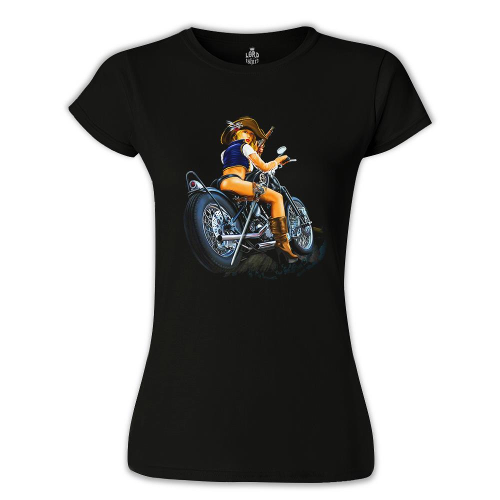 Motosiklet - Biker Girl Siyah Kadın Tshirt