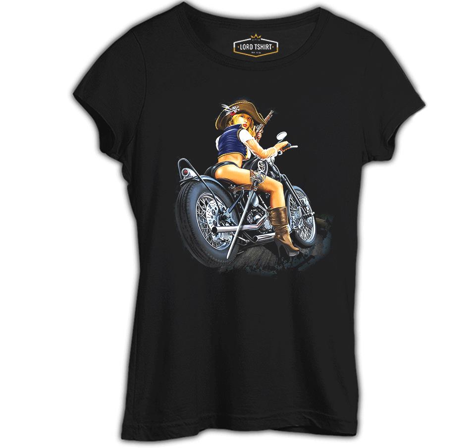 Motosiklet - Biker Girl Siyah Kadın Tshirt