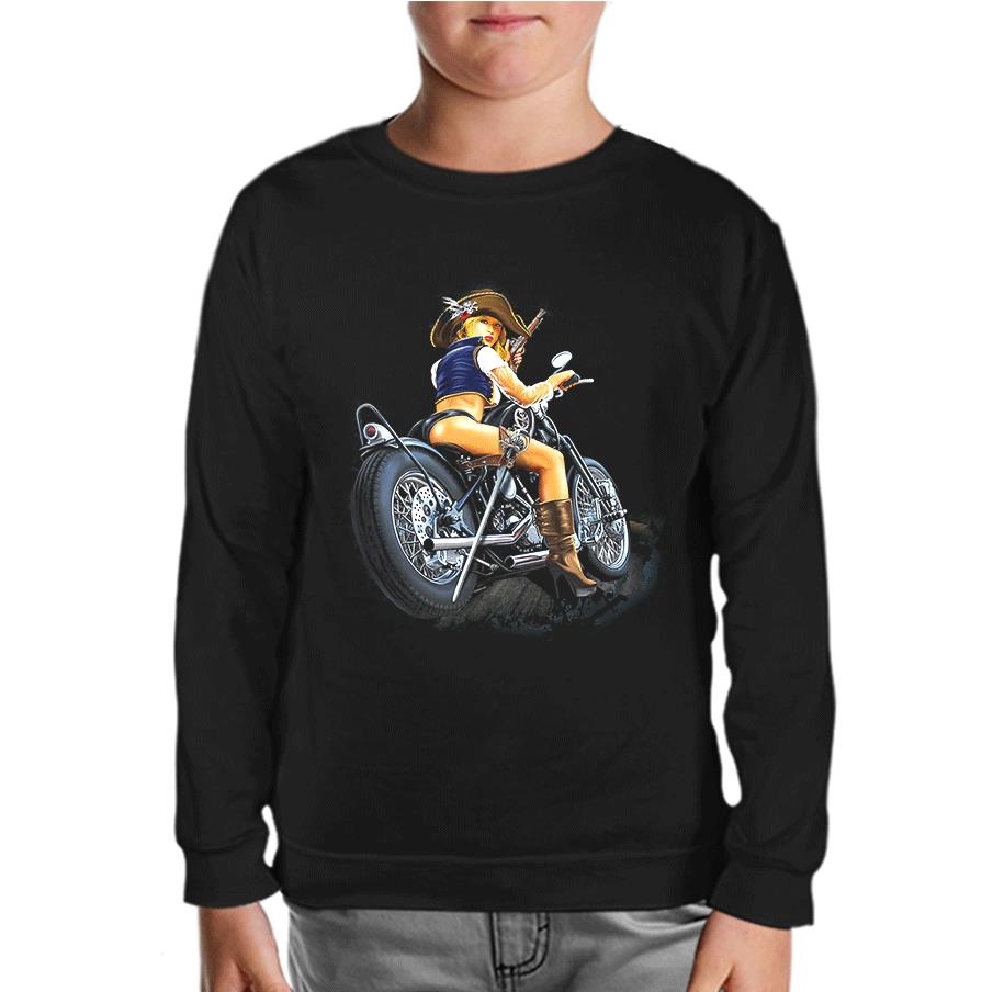 Motorcycle - Biker Girl Black Kids Sweatshirt