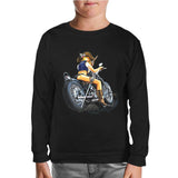 Motorcycle - Biker Girl Black Kids Sweatshirt