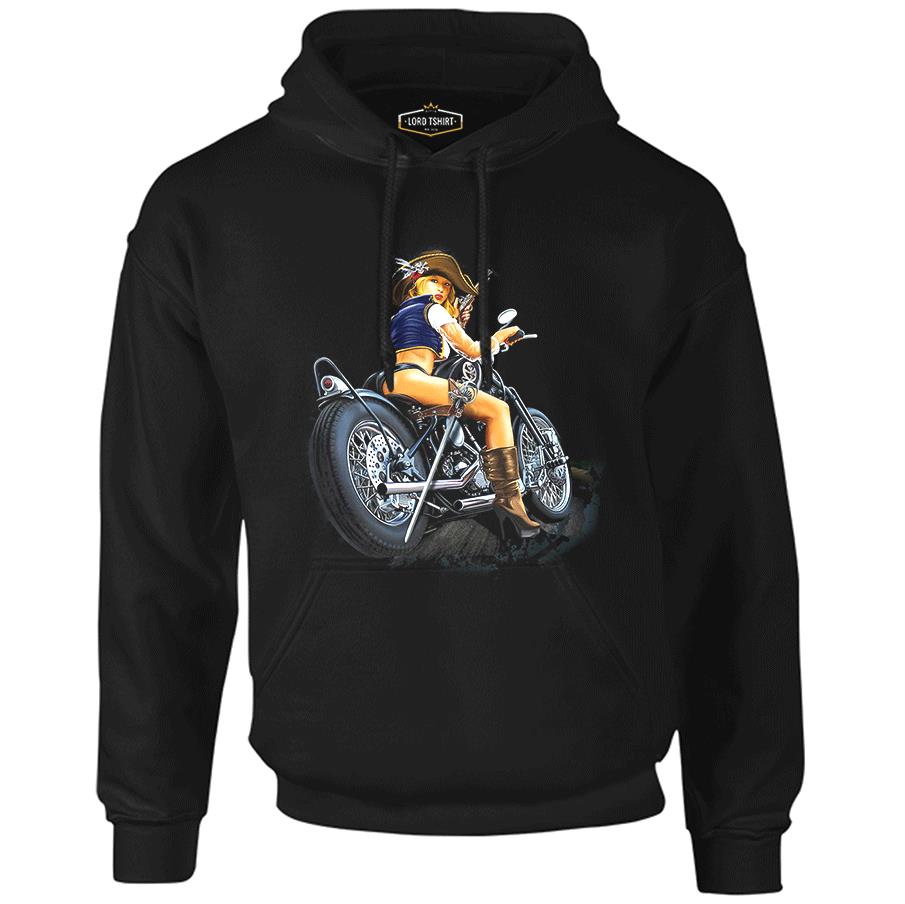 Motosiklet - Biker Girl Siyah Erkek Fermuarsız Kapşonlu