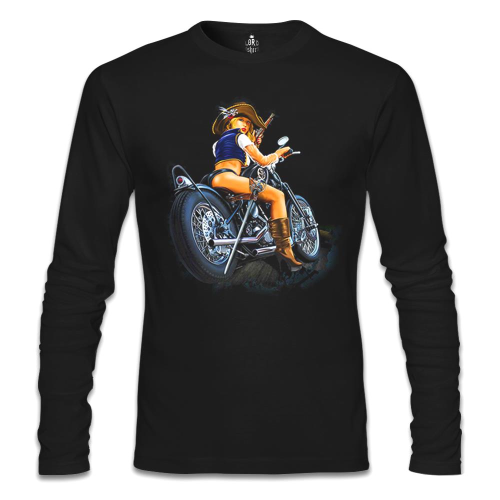 Motosiklet - Biker Girl Siyah Erkek Sweatshirt